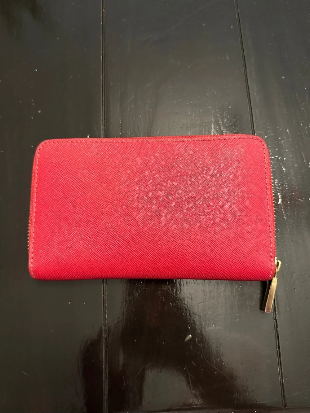 Tory Burch Red Zip Wallet with Gold Logo